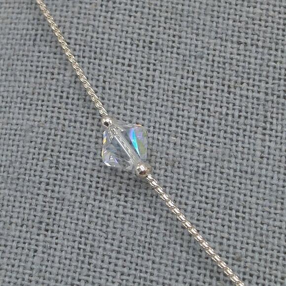 Aurora Borealis Crystal Bicone Bead Necklace, Rhodium Plated Chain, 19 Inches - Picture 3 of 10